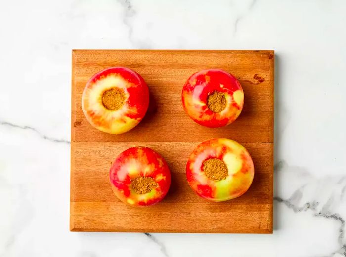 The brown sugar mixture packed inside each apple