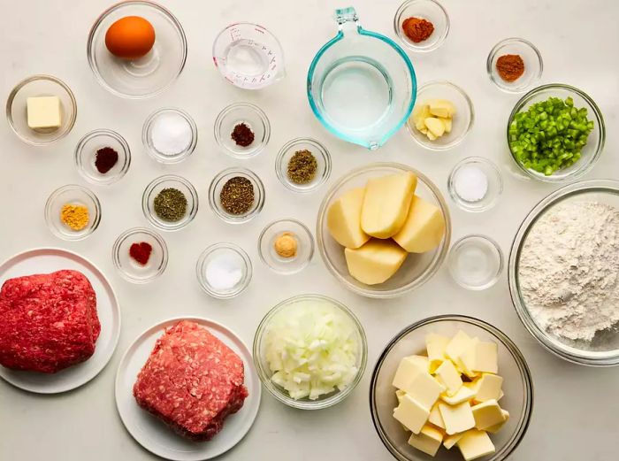 Ingredients for making Tourtière, the French Canadian meat pie