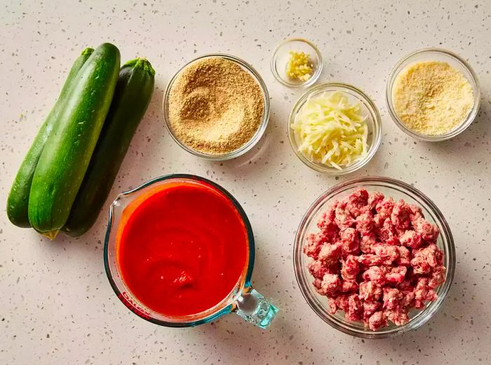 All ingredients organized in bowls of different sizes