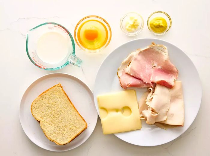 Ingredients for a Monte Cristo Sandwich