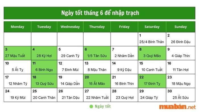 Ngày tốt tháng 6 năm 2024 để thực hiện nhập trạch