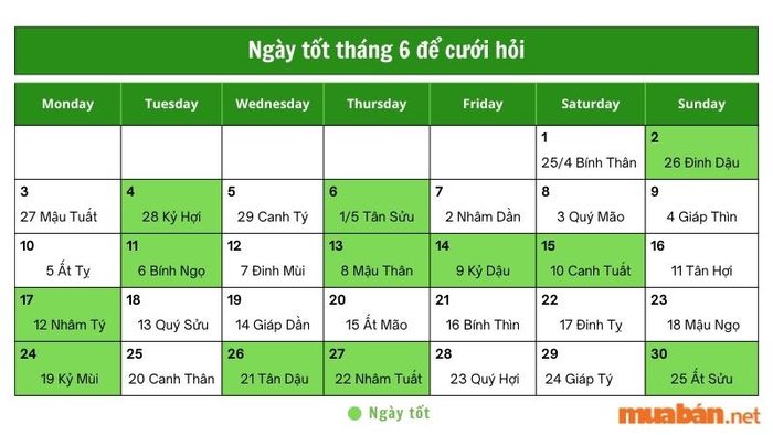 Ngày đẹp trong tháng 6 năm 2024 để tổ chức cưới hỏi