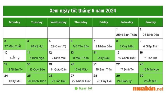 Khám phá ngày tốt tháng 6 năm 2024