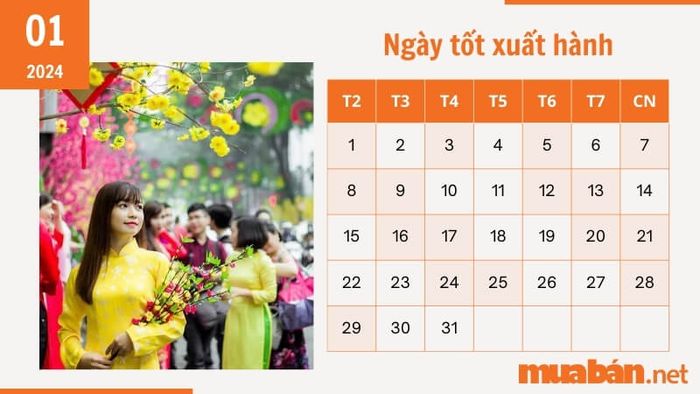 Danh sách các ngày tốt để xuất hành trong tháng 1 năm 2024 theo lịch âm