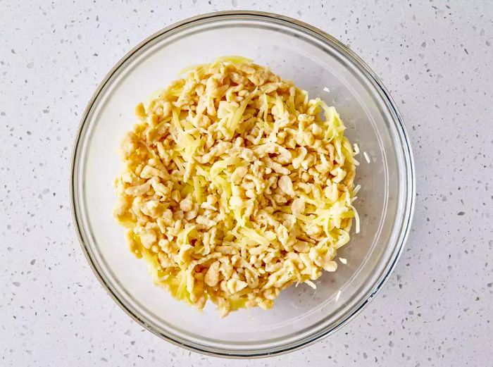 Cheese incorporated into the bowl of spaetzle.