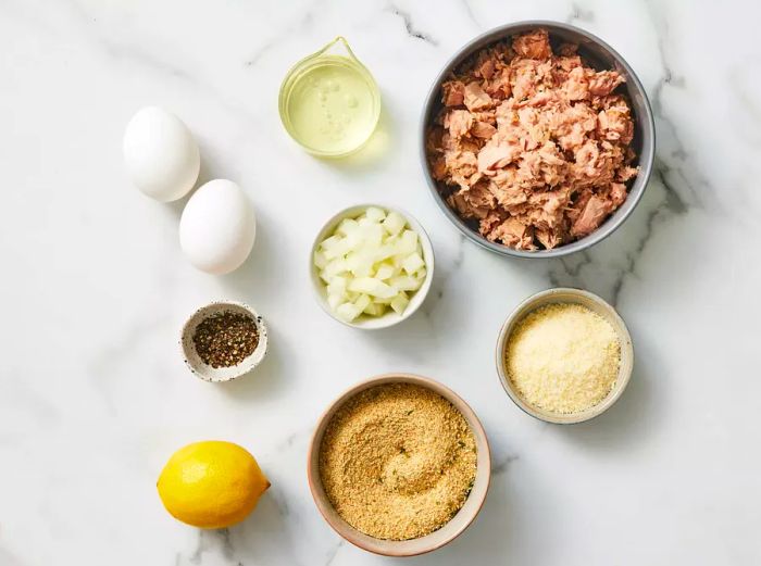 ingredients prepared for making easy tuna patties