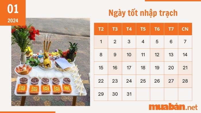 Ngày nhập trạch trong tháng 1 năm 2024 theo lịch âm