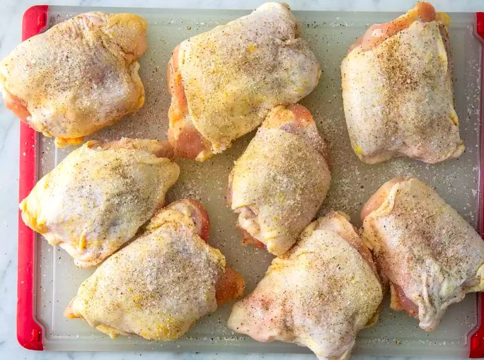 raw chicken placed on a cutting board