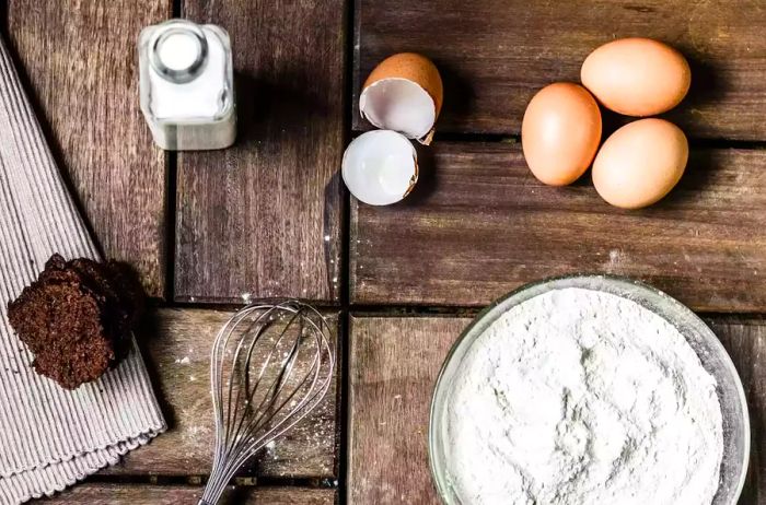 Top view of baking ingredients