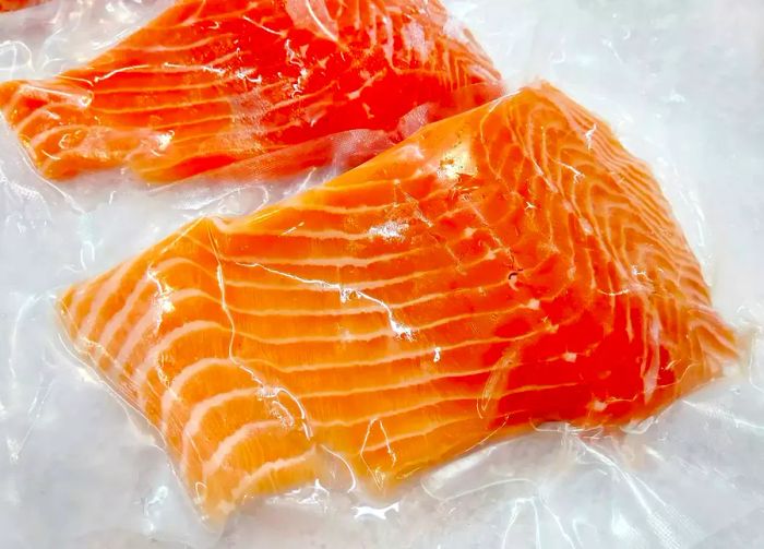 Frozen, packaged salmon