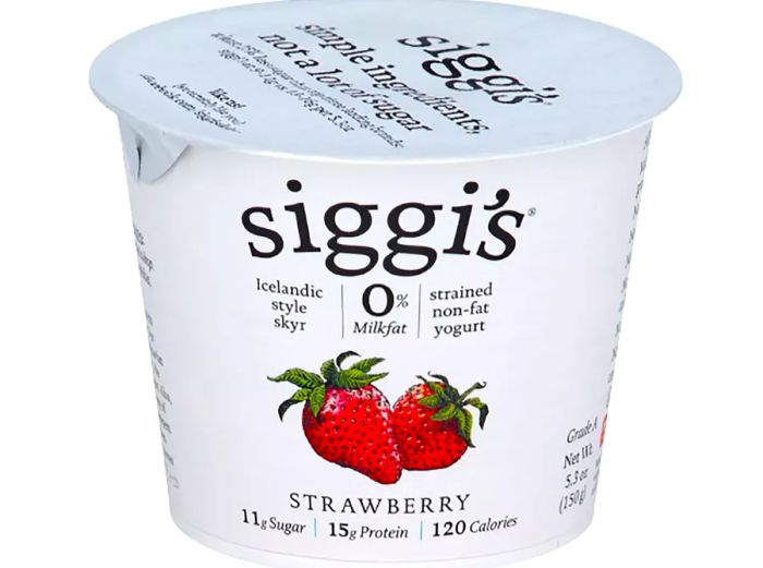 A front view of a container of Siggi's Strawberry Yogurt