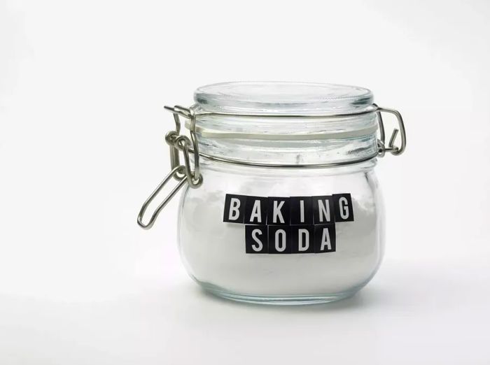 Close-Up of Baking Soda in a Jar on a White Background