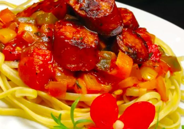 Sweet Italian Sausage Ragout with Linguine