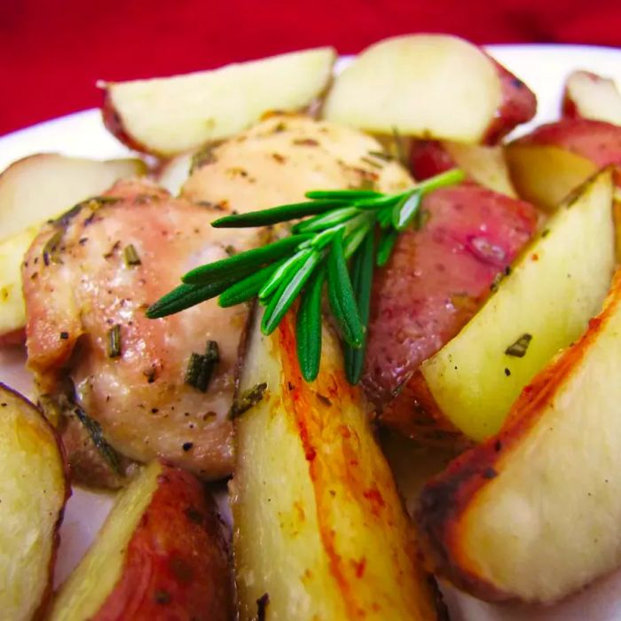 A plate of Crispy Rosemary Chicken and Fries