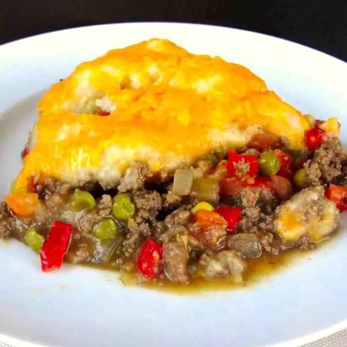 Zesty Shepherd's Pie served on a white plate.