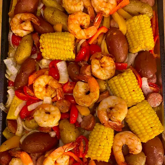 Sheet Pan Shrimp and Sausage Bake