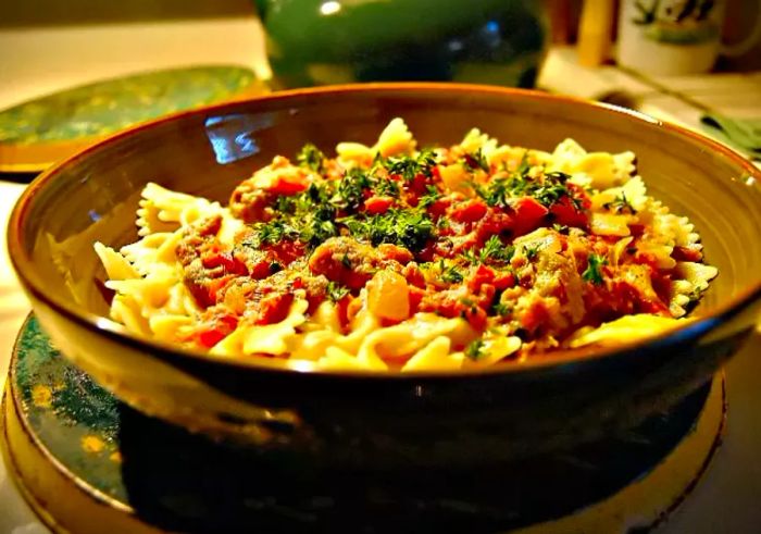 Bow Ties with Sausage, Tomatoes, and Cream