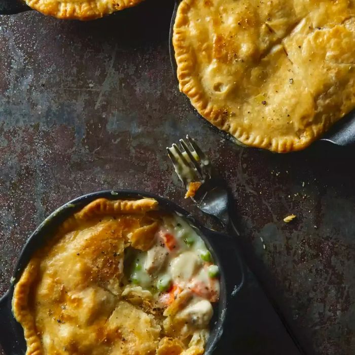 Individual chicken pot pies baked in ramekins