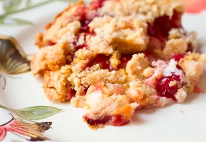 Cherry Cream Cheese Dump Cake served on a plate