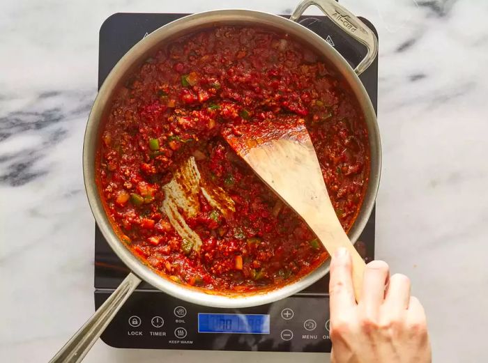 Sauce ingredients blended and simmering together