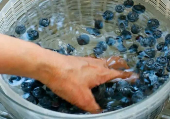 soaking blueberries in a vinegar-water solution