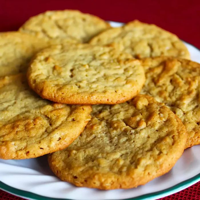 A close-up of Oatmeal Peanut Butter Cookies arranged on a platter