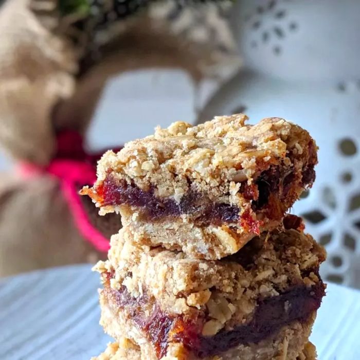 A stack of three delicious date squares