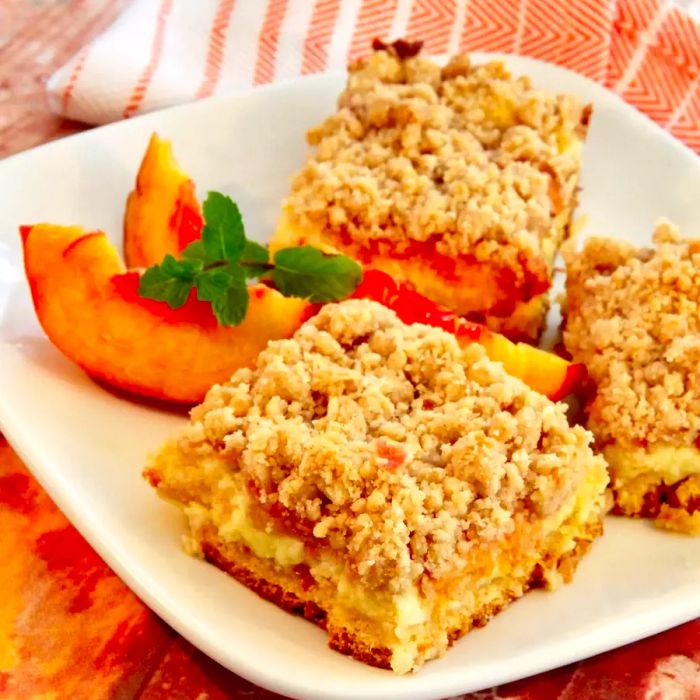 Peach Cobbler Cheesecake Bars