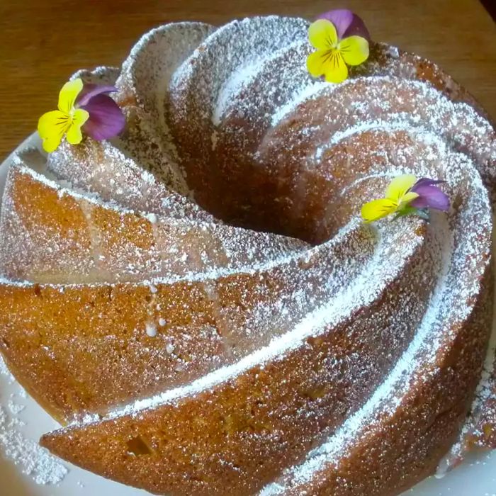 Cathedral Bundt Cake with a Light Powdered Sugar Dusting