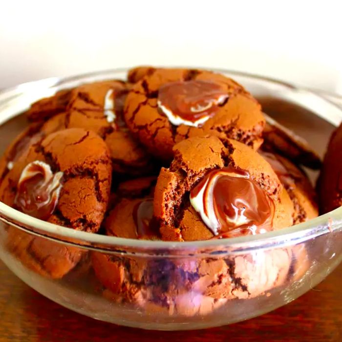 A glass bowl filled with Chocolate Mint Cookies I recipe