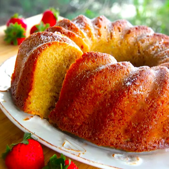 White Wine Pound Cake with Strawberries