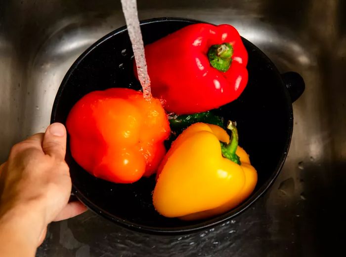 Rinsing the bell peppers