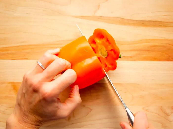 Removing the bell pepper stem