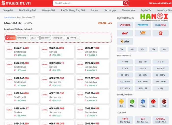 Mua sim đầu số 05 ở đâu giá rẻ, uy tín