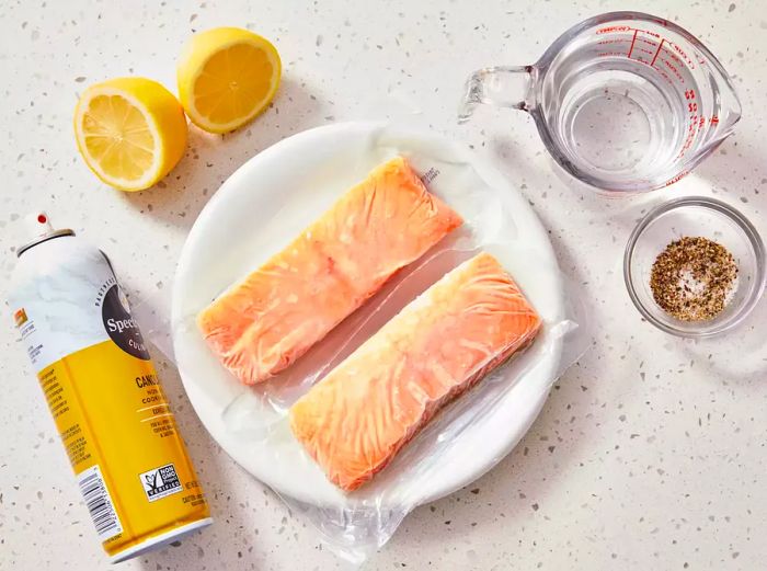 All ingredients ready for Instant Pot Frozen Salmon