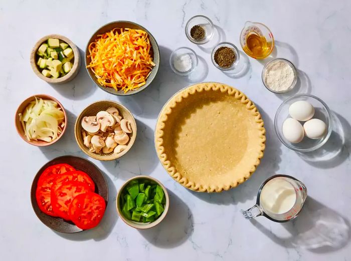 Ingredients for a loaded vegetarian quiche