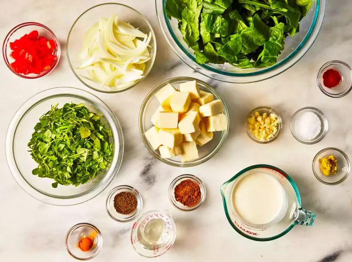 Ingredients for making traditional saag paneer