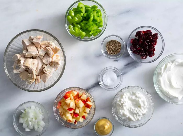 All the ingredients are now ready to create the healthy chicken salad.