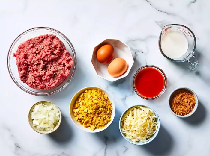 All ingredients ready for making Mexican taco meatloaf