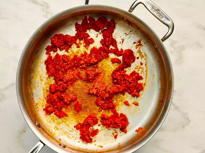 Tomato mixture in the pan