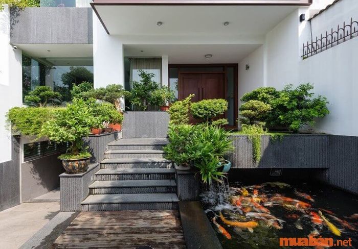 Việc xây hồ cá hoặc tiểu cảnh có nước chảy trước cửa nhà sẽ giúp gia đình đón nhận nhiều tài lộc và may mắn trong phong thủy.