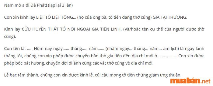 Văn khấn chuyển bàn thờ gia tiên