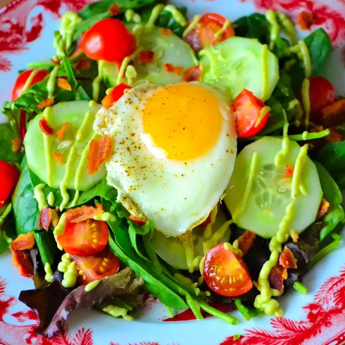 Bacon and Egg Breakfast Salad with Avocado Dressing