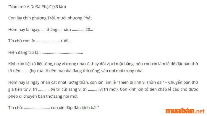 Văn khấn chuyển bàn thờ gia tiên