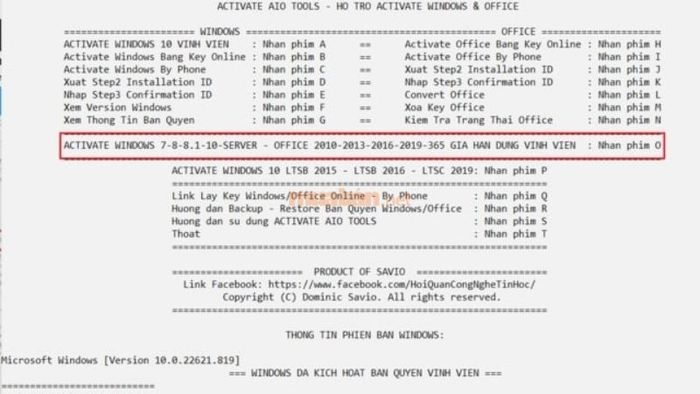 Khởi động quá trình kích hoạt Windows và Office.