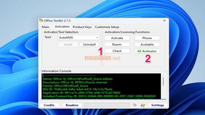 Quá trình kích hoạt Office 2019 bằng phần mềm Microsoft Toolkit đã được hoàn tất.