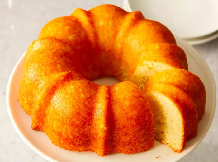 A close-up view of a Butter Cake on a plate.