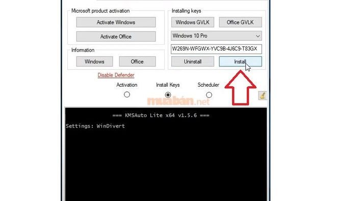 KMSAuto Net sẽ tự động phát hiện khóa phù hợp với hệ thống của bạn