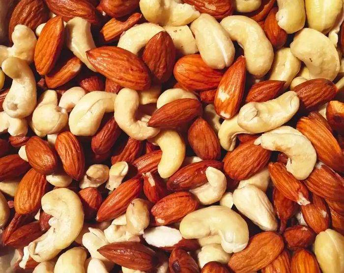 Close-up of almonds and cashews