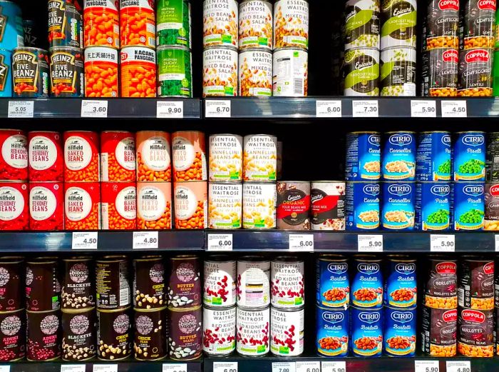 The canned bean section of the grocery store